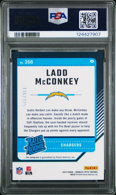 2024 Panini Donruss Optic Rated Rookie Ladd McConkey Auto /325 PSA 9