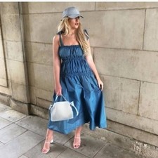 Zara Crinkle Tiered Taffeta Midi Dress