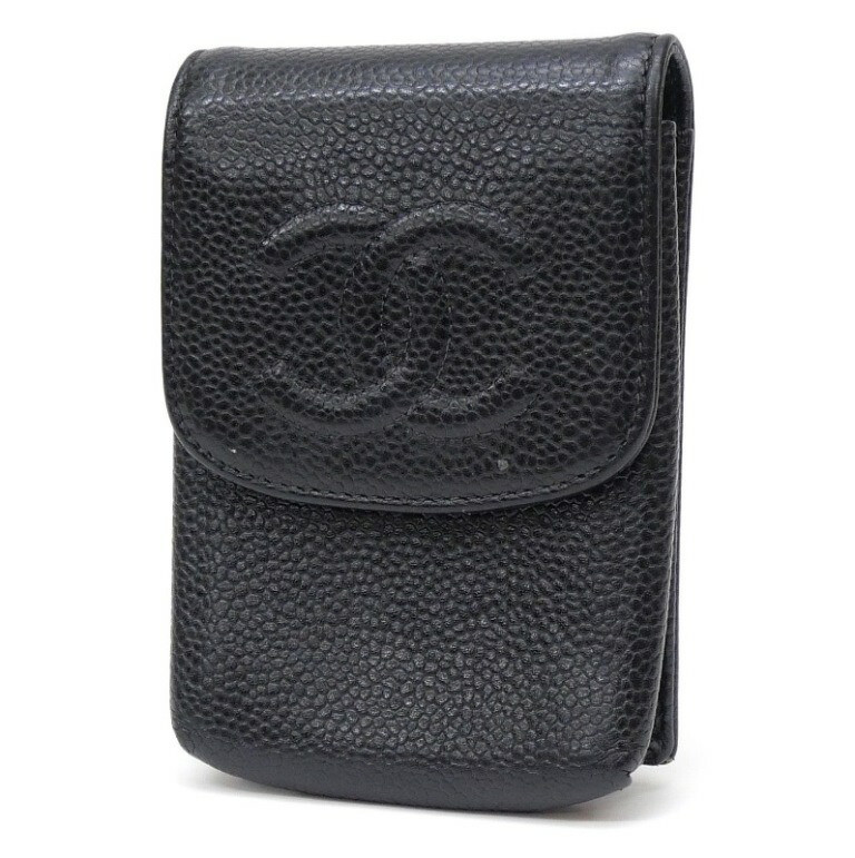 Chanel Cigarette Case Coco Mark Black Caviar Skin Used 65395
