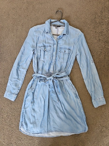 Forever New Dress Womens 6 Blue Denim Button Up Shirt Collared Lyocell