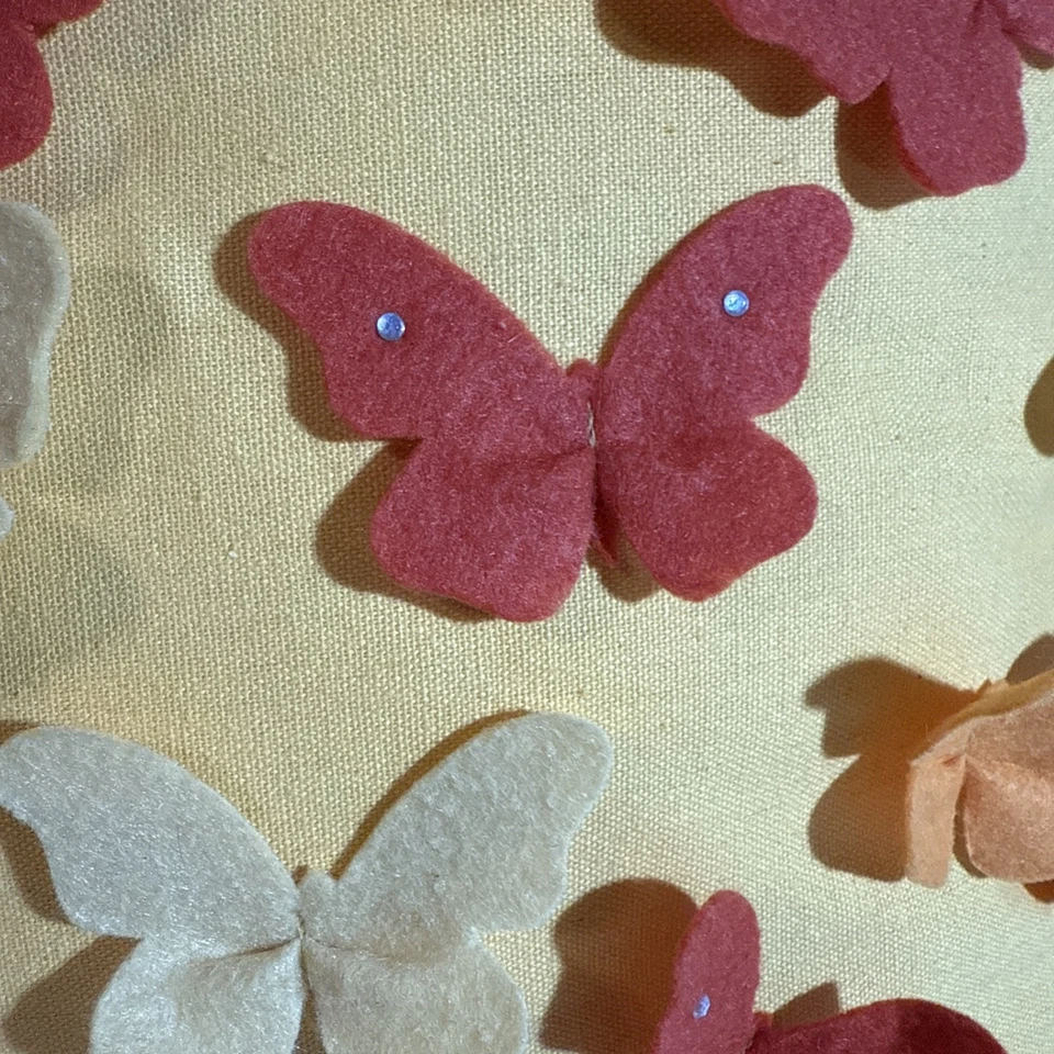 Yellow Butterfly Pillow 17” Handmade Rustic Orange Sequins Cloth Cheerful Gift - Image 3 of 4