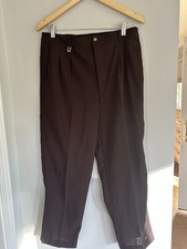 Women  s Vintage Brown Pleated Trousers High Waist Elastic Waist 12/14