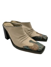 NAVYBOOT Absatz Pantoletten Damen Pantoletten Gr. DE 38 creme-braun-blau