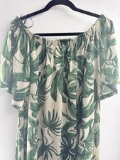Women's Tropical Palm Leaf Off Shoulder Dress Green Beige Size Large L Boho