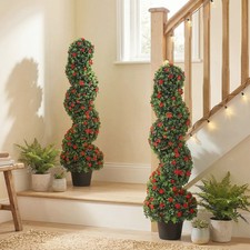 Artificial Rose Spiral Topiary Tree Set of 2, Indoor Outdoor Fake Plants, 90cm