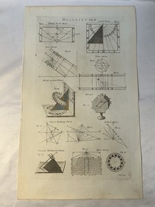 Antique Dialling Engraving Plate Sundial Vertical Declining Polar Moon Mechanism