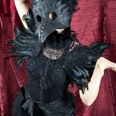 Raven Feather Lace Collar - Black Gothic Costume Accessory