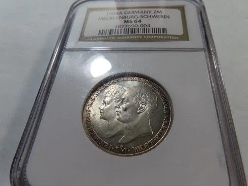 D66 Germany Mecklenburg-Schwerin 1904-A Silver 2 Marks NGC MS-64 Nice Toning