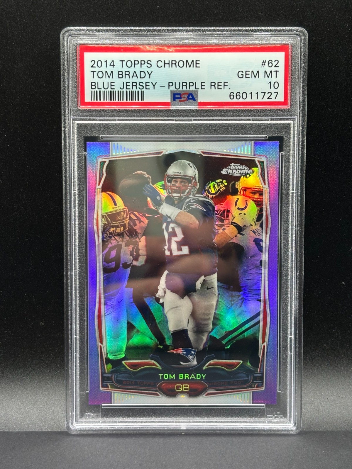 2014 TOPPS CHROME BLUE JERSEY-PURPLE REFRACTOR #62 TOM BRADY PSA 10 view 1