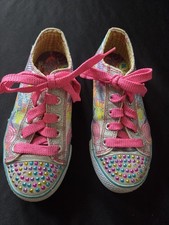 Skechers Girls Twinkle Toes Silver Light Up Pink Lace Shoes Size 1