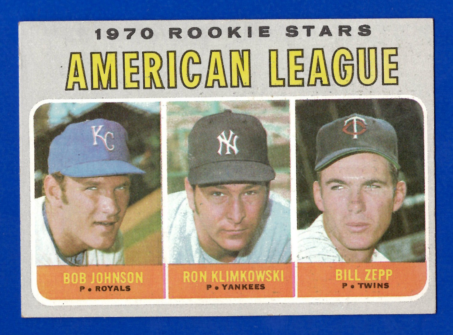 1970 TOPPS #702 BOB JOHNSON, RON KLIMKOWSKI, BILL ZEPP ROOKIE CARD -- EX