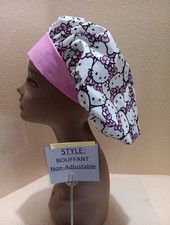 Hellow Kitty Packed Pink Bows Women's Bouffant Surgical Scrub Hat/Cap Handmade