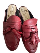 Women s Sam Edelman Paris Red Slipon Leather Tassel Mule Slides Loafer Size 7M