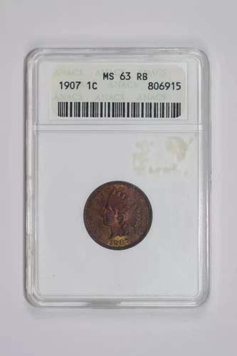1907 INDIAN HEAD CENT ANACS MS63 RB