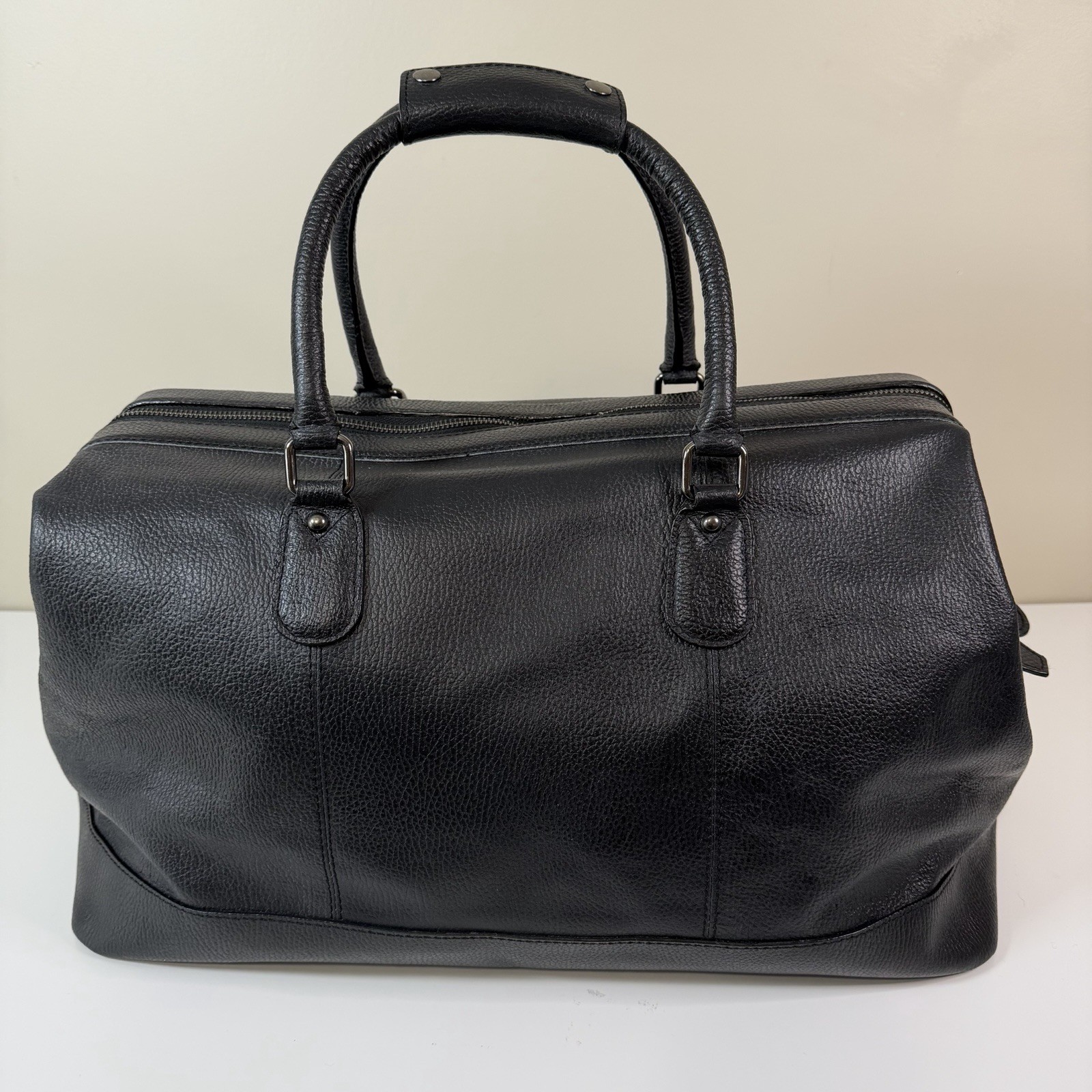 Bolso de fin de semana SAVILLE ROW LONDON de cuero negro bolsillos viaje unisex vacaciones