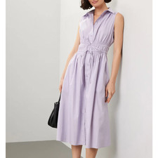 Thakoon Lavender Midi Shirt Dress MEDIUM Sleeveless Cotton Cottage Designer $345