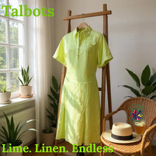 Talbots Women’s Linen Blend Pleated Dress | Collared Polo Style | Size 8 | Lime