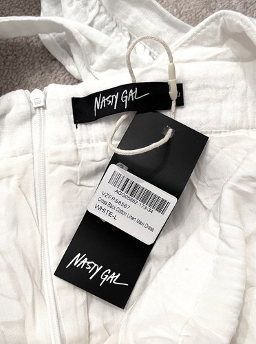 Nasty Gal Kreuz Rücken strukturiert Baumwolle Leinen Maxikleid in weiß groß UVP £ 50 BRANDNEU MIT ETIKETT - Bild 5 von 5
