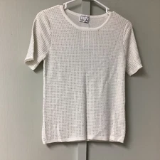 Luxe Women Size Small Ivory Beaded Sequins Sparkle Blouse Top Shirt Short Sleeve
