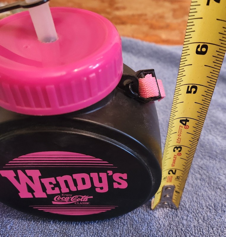 Vintage 90’s Wendy's Neon Pink Black Travel Water Drink Bottle with Straw Strap
