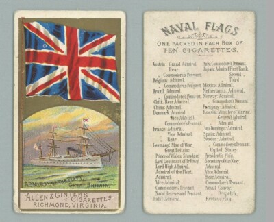1886 N17 Allen & Ginter Naval Flags ''Admiral of the Fleet, GB'' GOOD **LGL**