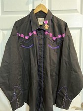 Rockmount Ranch Wear Tru-West Custom Snap Shirt Unisex XXL Embroidered Blk Pur