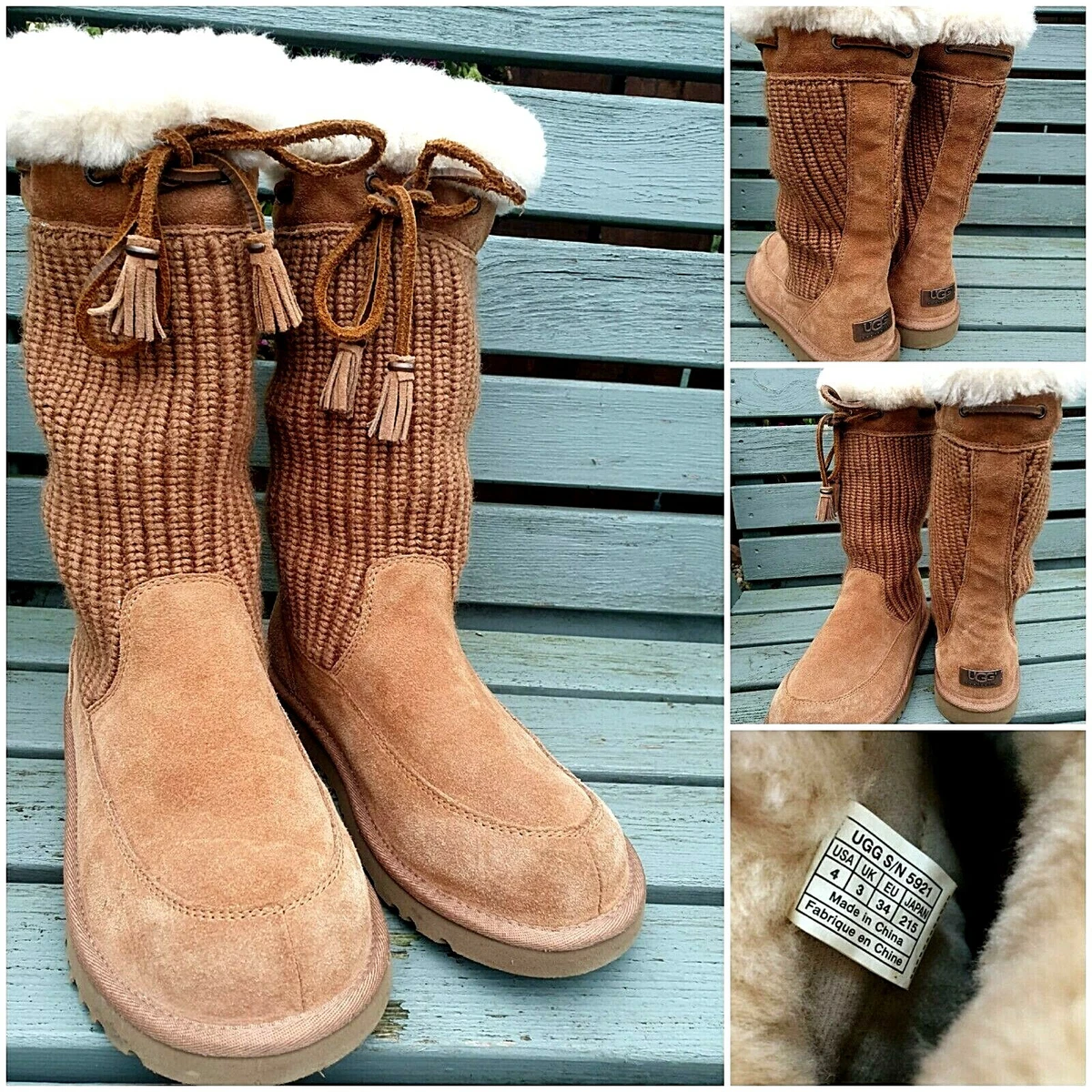Ladies UGG knitted and suede sheepskin boots.Uk 3.Eu 34 Us 4