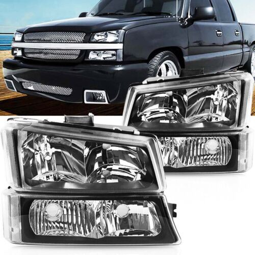BLACK HOUSING HEADLIGHTS + PARK SIGNAL LIGHTS FIT FOR 2003-2006 CHEVY SILVERADO - Picture 2 of 12