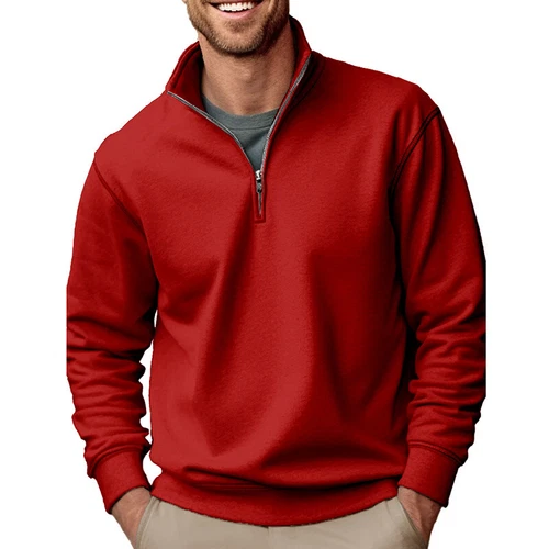 Herren lässig Baggy einfarbig Stehkragen T-Shirt Fleece 1/4 Reißverschluss Sweatshirt Tops - Bild 6 von 33
