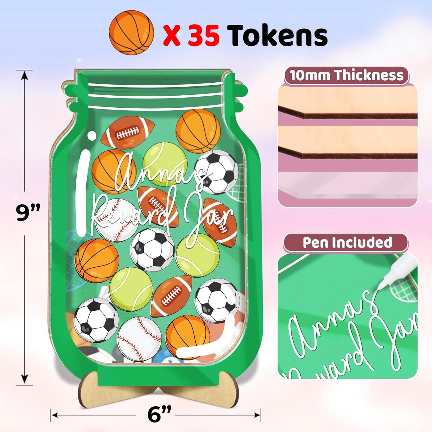 35 Tokens Ball Reward Jar For Kids Gifts Sports Classroom Teacher Back To School