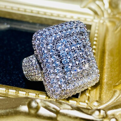 Shop-iGold Men's Square Band Hip Hop Ring – 1ct Iced CZ, 14k White Gold Finish, Sizes 6-10 - View #5
