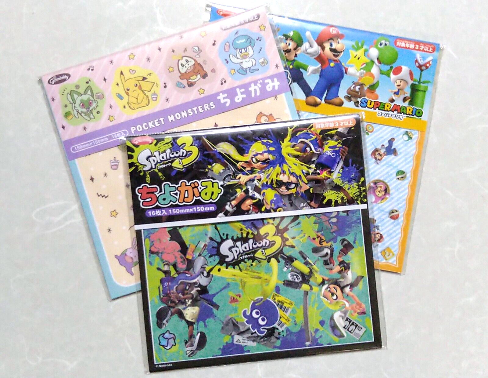 Splatoon3 & Pokemon & Super Mario Brothers origami paper, 3 packs set