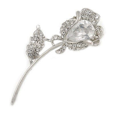 Exquisite CZ Rose Brosche (silberfarben)