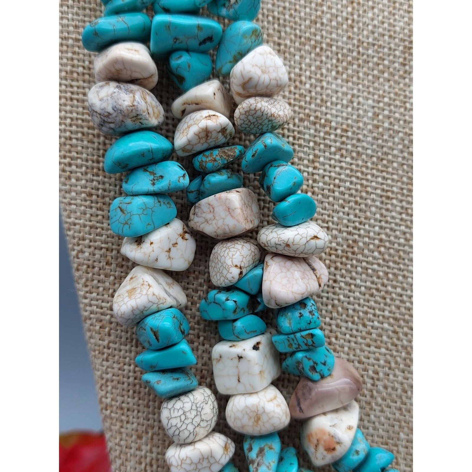 Stone Multi Strand Artisan Statement Necklace & H… - image 5