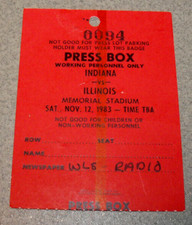 Illinois Fighting Illini 11/12/1983 Press Box Pass Ticket Stub vs Indiana