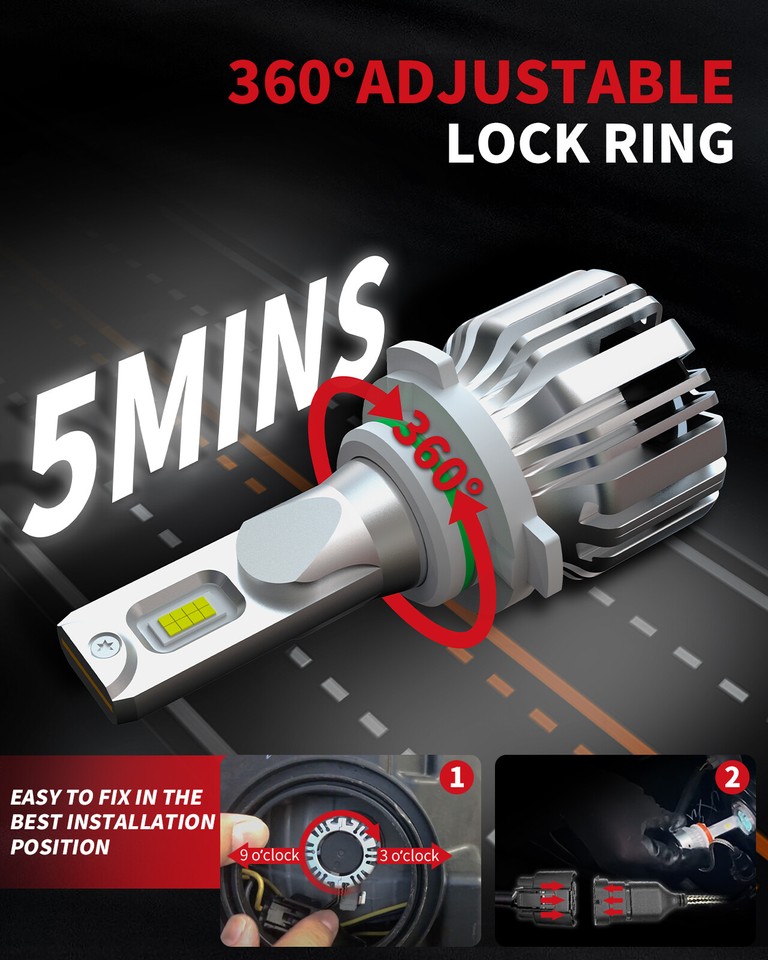 Lasfit 9012 HIR2 LED Headlight Bulbs – 6000K White, 5000 Lumens, Plug & Play, Pair - View #5