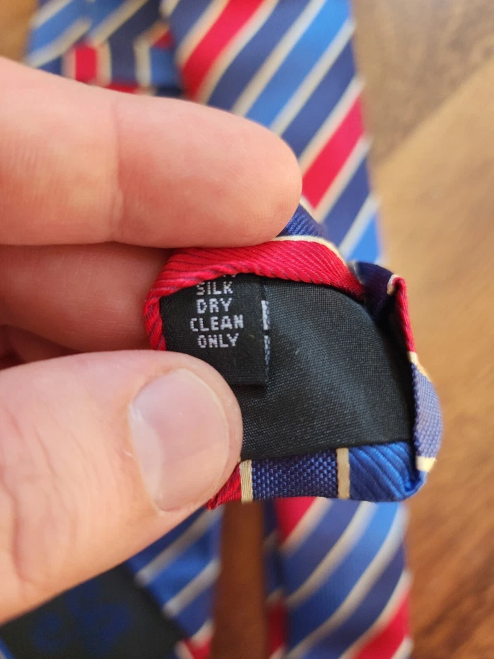 Corbata de seda a rayas roja azul Y&G con gemelos a juego nueva con etiquetas Foto 4 de 4