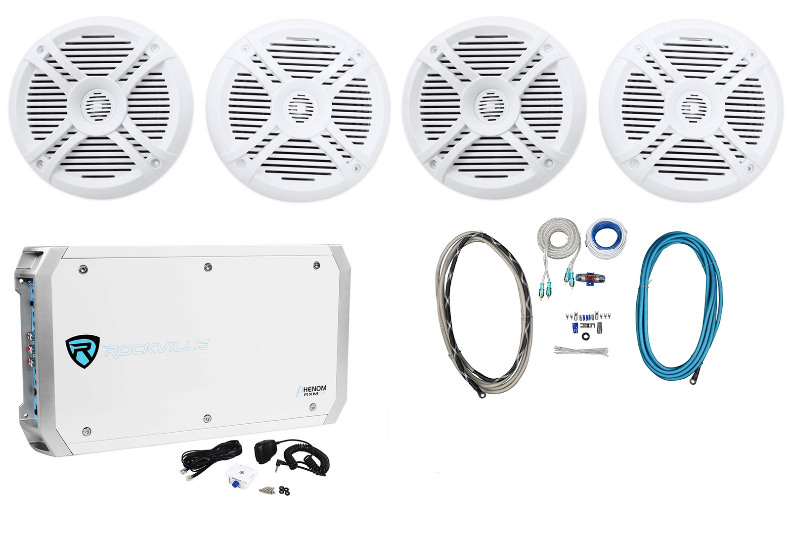 4 Морские лодочные колонки Rockville RMSTS65W 65 мощностью 1600 Вт 6-канальный усилитель Комплект усилителей 52490₽