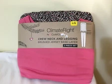 Climate Right Cuddl Duds 2pc Set Womens Top Legging Pajama Base Layer Pink