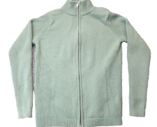 VINTAGE Eddie Bauer Cable Knit Sweater Full Zip Green Size Small Made Hong Kong