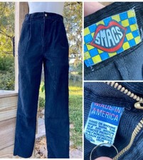 Vintage 1970s SMACS Black Corduroy Pants Jeans Size 2/4 26 Metal Zipper