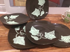 5 DEL MAR SANTA ANITA WARE DINNER PLATES CA brown green (CHIPS) MID CENTURY 1951