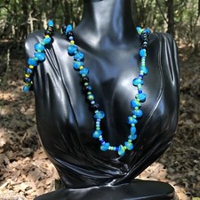 Multicolor Teardrop Glass Bead Necklace Bracelet Set Aqua Blue Yellow Green