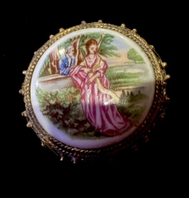 VINTAGE LIMOGES PORCELAIN PIN PEND BROOCH !!!