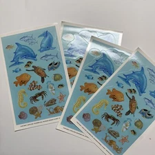 Land and Sea~Current #28324~4 Unused Sticker Sheets~Donphins, Turtle, Seashells
