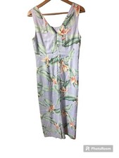 Vtg  Tommy Bahama 100% Silk Lavender Floral Tropical Maxi Dress 10  gardencore