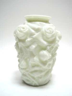 Antique EAPG Lancaster White Milk Glass Vase Puffy Gaudy Rose 7 