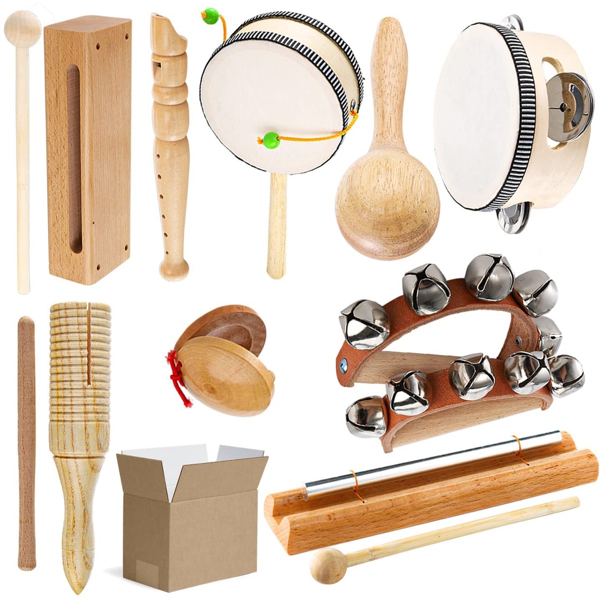 13 Pack Kids Musical Instrument, Wooden Toddler Percussion Toy Set