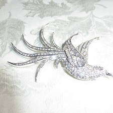 LARGE VINTAGE SILVER TONE RHINESTONE BIRD IN FLIGHT By Marcel Boucher 4 1/4