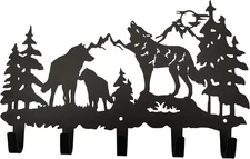 Metal Wolf Coat Hooks Wall Art Decor-Wolf Hangers and Key Holder-Clothes Rack